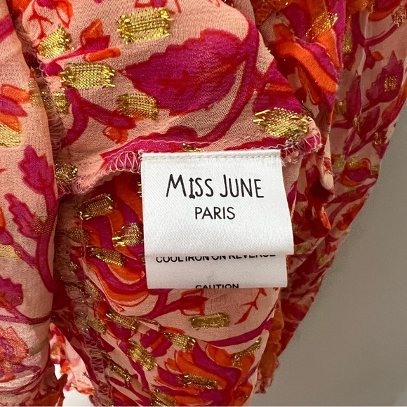 Miss June Paris Lurex Myko Long Sleeve Blouse Fuschia Orange Boho gorgeous! 742 - Picture 12 of 16